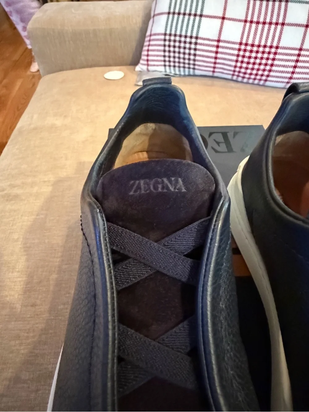 Zegna Men’s Navy Triple Stitch Leather&Suede Sneakers US10